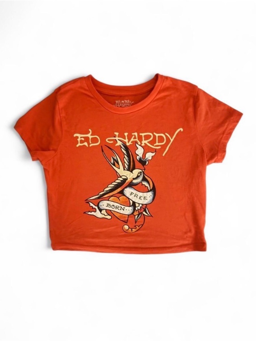 Ed Hardy BORN FREE orange crop top size M